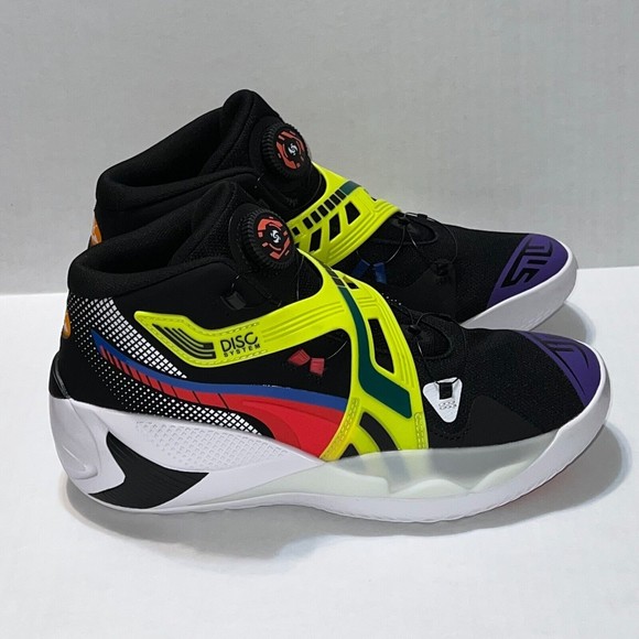 Puma Sz 9.5 Disc Rebirth Black Yellow Alert White Laceless Basketball 194812-02 main image 6
